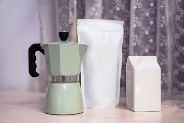 Mocap for your logo or brand. Coffee, tea packaging theme as a template for design. Box with a clean side