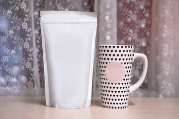 Mocap for your logo or brand. Coffee, tea packaging theme as a template for design. Box with a clean side