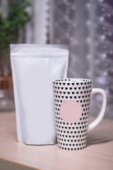 Mocap for your logo or brand. Coffee, tea packaging theme as a template for design. Box with a clean side