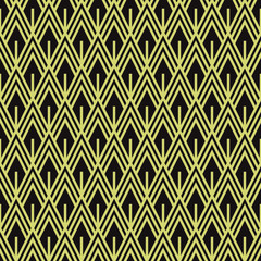 Seamless black and gold vintage art deco outline diamonds pattern vector