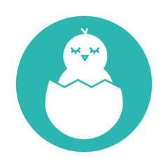 Happy easter chick inside egg block style icon vector design