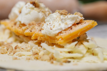 Process of making Italian appetizer stuffed bread, making of simple savory stuffed bread, serie of photos