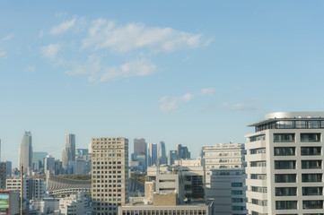 東京都渋谷区から見た東京の高層ビル群の街並み
