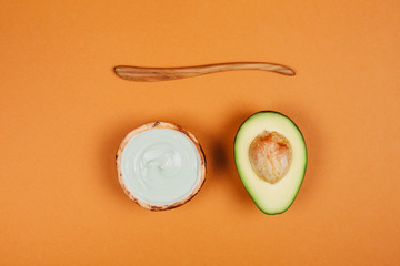 Modern accessories and herbal cosmetics for natural face care. Flat lay style.