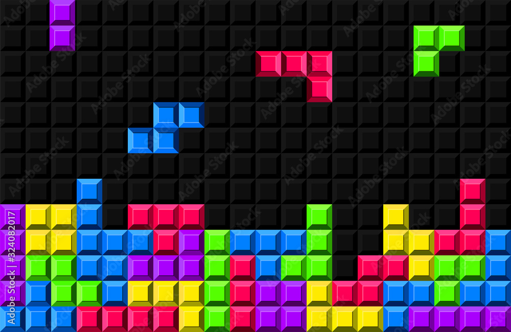Fototapete creative vector illustration of tetris - video game background. art design retro color block shapes 