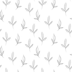 Graphic hand drawn seamless pattern. leaves and flowers on white background. Perfect for scrapbooking, textile design, fabric, wallpaper, wrapping paper.