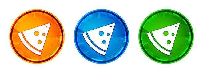 Pizza slice icon shiny abstract round button set illustration
