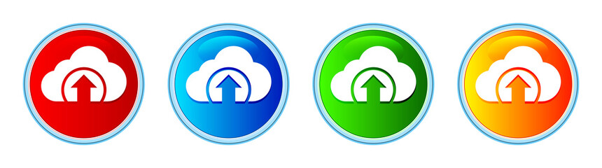 Cloud upload icon glassy round button set illustration