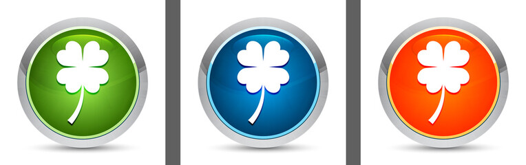 Lucky four leaf clover icon modern design round button set illustration