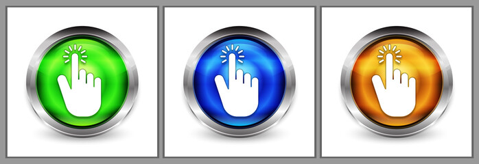 Hand cursor click icon modern eyeball round button set illustration