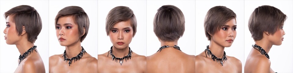360 Portrait Snap Figure, Asian Woman wear Black sexy wrap skirt, she 20s has dying gray color...