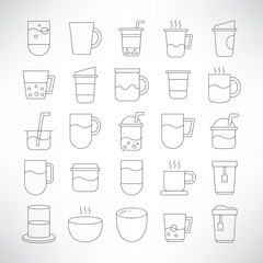 coffee cup, tea cup icons line set