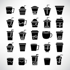 beverage cup, tea and coffee icons set