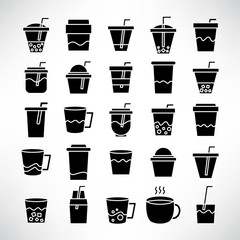 beverage cup, tea and coffee icons set