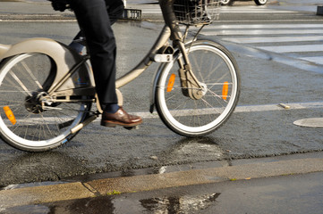 Riding Velib Bicycle in Paris