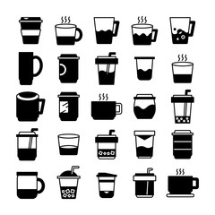 beverage cup, tea and coffee icons set