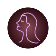 cartoon woman with long hair, neon style icon