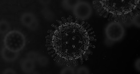 Coronavirus under electron microscope, CoV, 2019-nCoV viruses. Dangerous flu strain cases as a medical health risk concept. deadly outbreak infection. 3D render