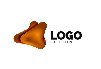 Arrow logo template. Or play or download button logotype template. Minimal geometrical design, 3d geometric bold symbol in relief style with color blend steps effect. Vector Illustration