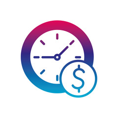 Isolated clock and dollar button gradient line style icon vector design
