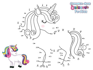 Connect The Dots and Draw Cute Cartoon Unicorn. Educational Game for Kids. Vector Illustration With Cartoon Animal Characters © eakdesign