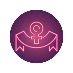 band and female gender symbol, neon style icon