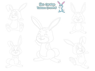 Drawing and Paint Cute Rabbits Cartoon Set. Educational Game for Kids. Vector illustration With Cartoon Happy Animal