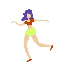 Cheerful dancing women. vector. flat illustration of young girl dance with smile face