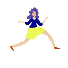 Cheerful dancing women. vector. flat illustration of young girl dance with smile face