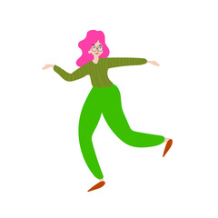 Cheerful dancing women. vector. flat illustration of young girl dance with smile face