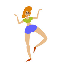 Cheerful dancing women. vector. flat illustration of young girl dance with smile face