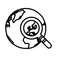 world planet earth with magnifying glass