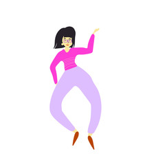 Cheerful dancing women. vector. flat illustration of young girl dance with smile face