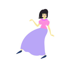 Cheerful dancing women. vector. flat illustration of young girl dance with smile face