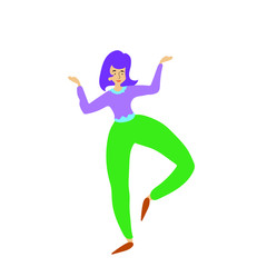 Fototapeta na wymiar Cheerful dancing women. vector. flat illustration of young girl dance with smile face