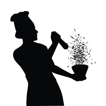chef silhouette grinding spices black