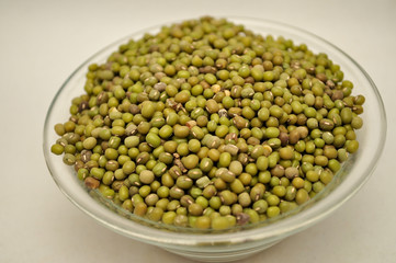Organic Mung Beans in a clear glass bowl