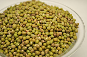 Organic Mung Beans in a clear glass bowl