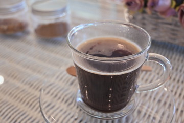 hot americano black coffee drink in cafe