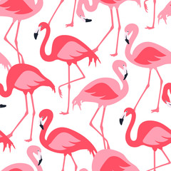Obraz premium Vector seamless pattern with flamingos