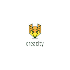 Creative city, building pencil logo design illustration vector template