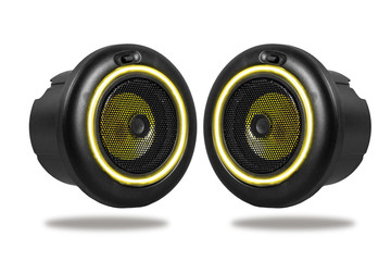 Voice controlled smart speaker on the background.