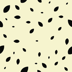 Seamless vector pattern black shape of leaves on cream background. Monochrome design for web or print.