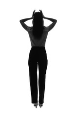 Silhouette of stressed businesswoman on white background. Concept of choice