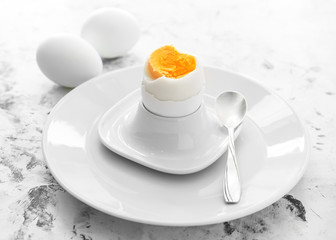 Tasty boiled eggs on table