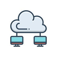 Color illustration icon for cloud network 