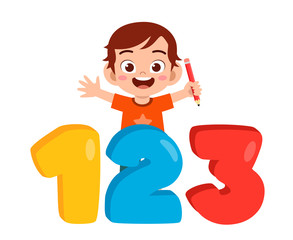 happy cute little kid boy with number - obrazy, fototapety, plakaty