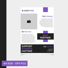 Business brochure cover template vector abstract design in A4 flyer template purple colors with geometry shapes suitable for business magazine cover, poster background and leaflets layout