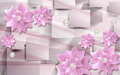 3D wallpaper luxury floral jawelry pink square