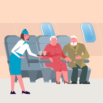 Seniors in airplane seats